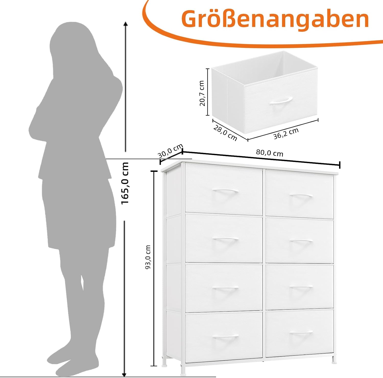 Somdot Kommode mit 8 Stoffschubladen, Schlafzimmer, Weiß – Bild 3
