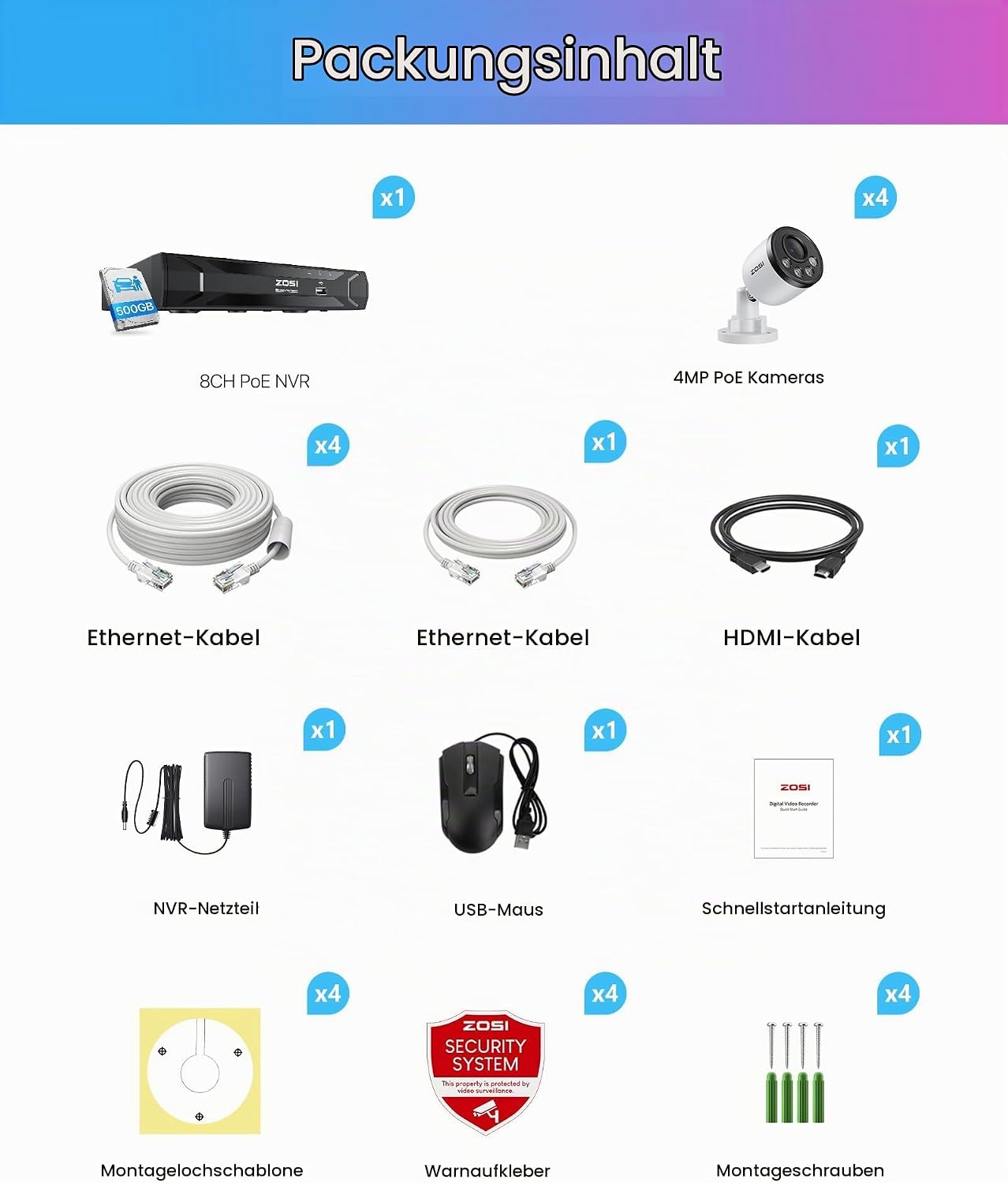 ZOSI 4MP PoE Überwachungskamera Set Außen 8CH 5MP NVR 4X 4MP PoE IP Kamera – Bild 9