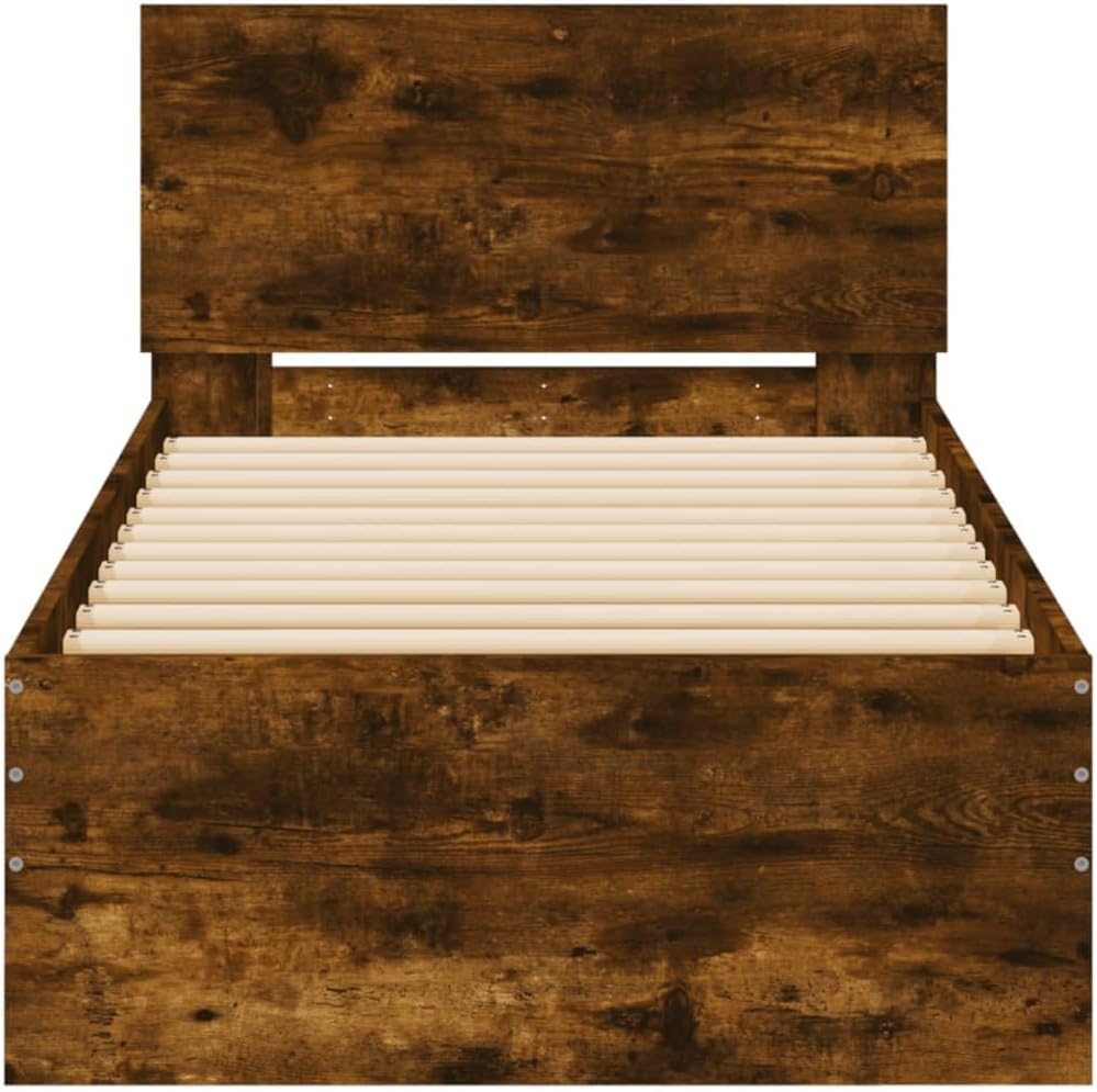 vidaXL Bettgestell mit Kopfteil Räuchereiche 90x190 cm Holzwerkstoff – Bild 5