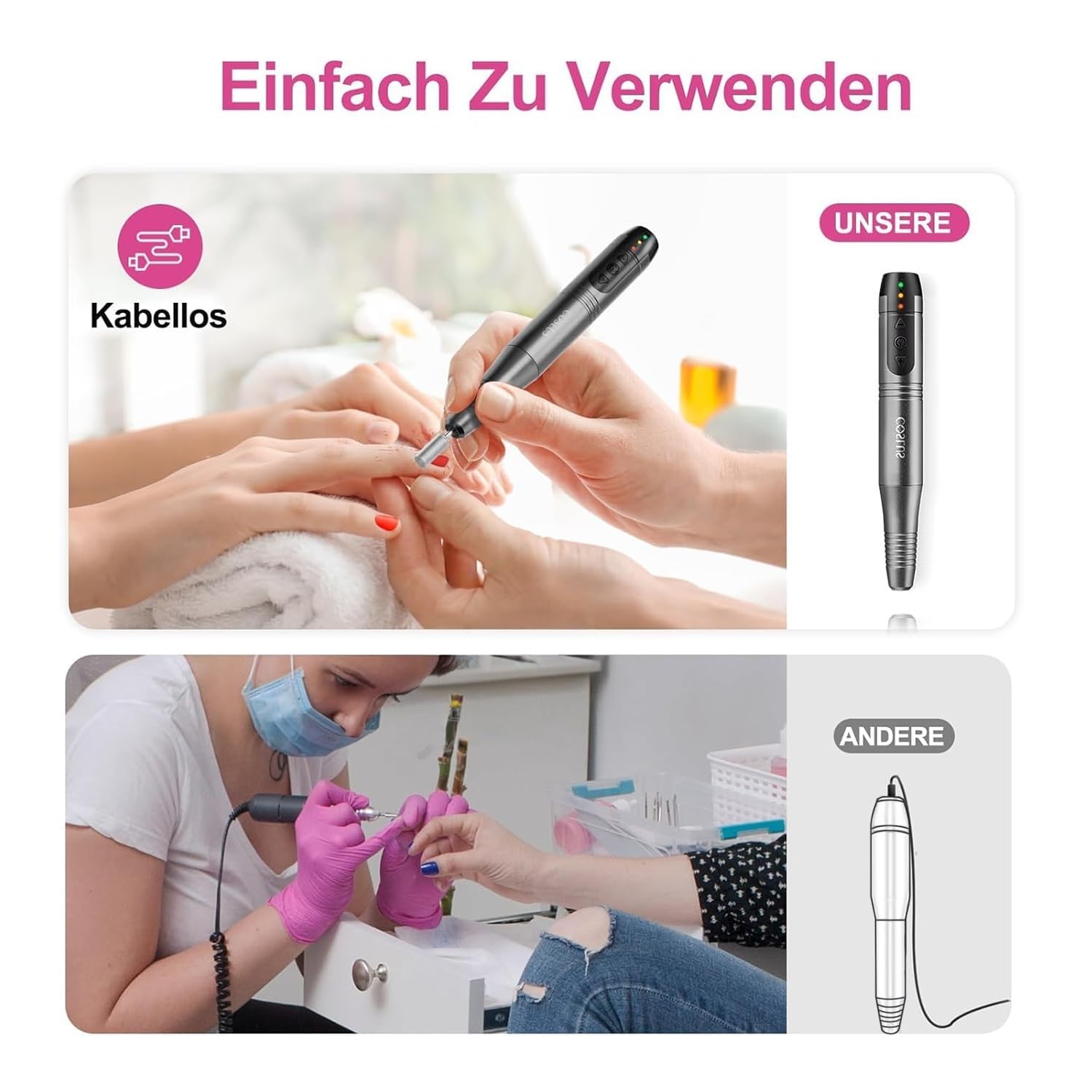 COSLUS C20 Elektrischer Nagelfräser 35000 u/min kabellos 11 in 1, Grau – Bild 2