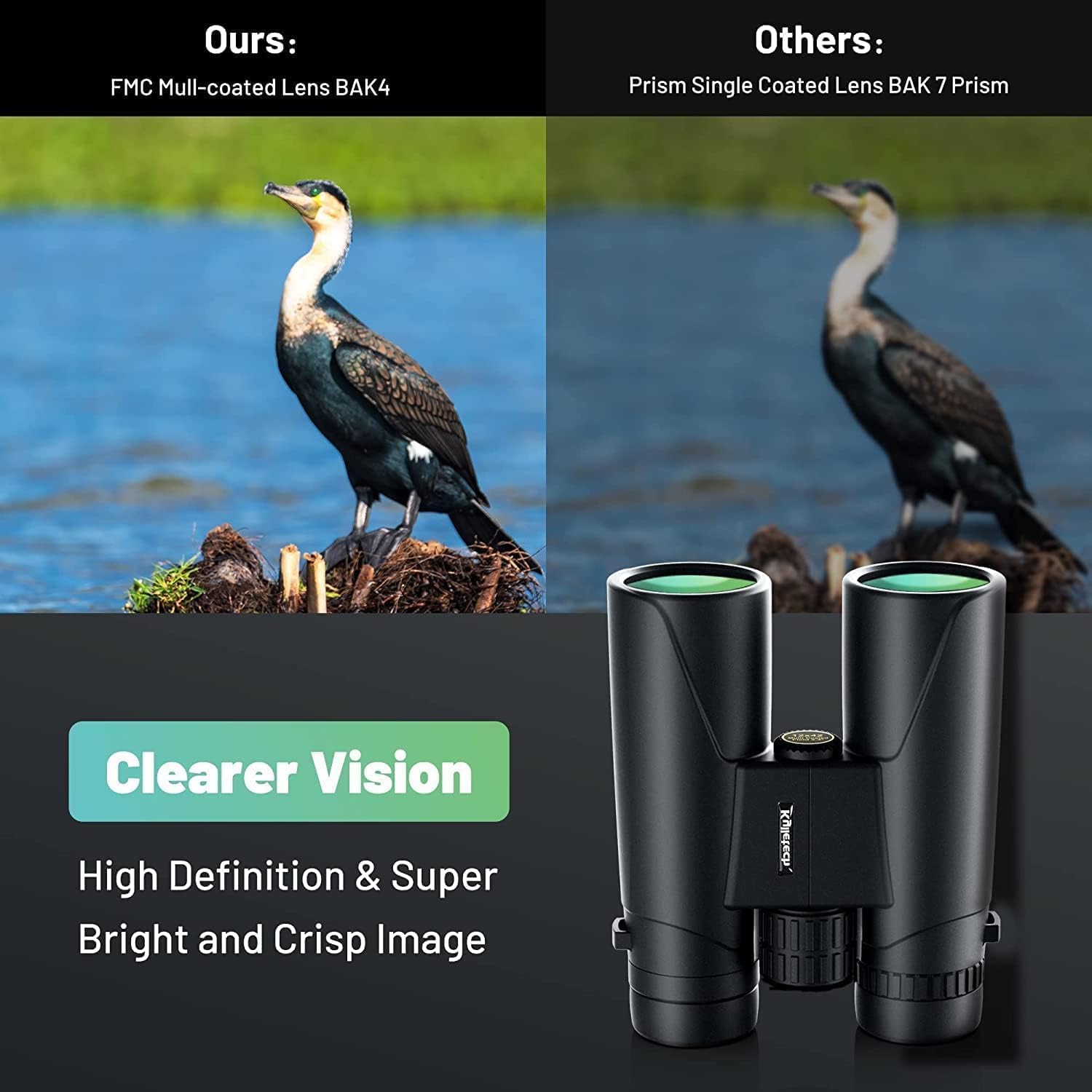 Kylietech Fernglas 12x42 HD Kompakte Ferngläser wasserdicht für Vogelbeobachtung, Jagd, Wandern, Sightseeing, FMC-Linse Feldstecher inkl. Tragetasche, Tragegurt und Smartphone-Adapter – Bild 2