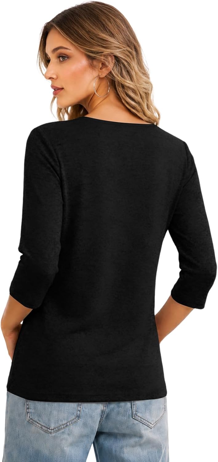Cuptacc Bluse Damen Elegant Shirt Damen 3/4 Arm V Ausschnitt Oberteile – Bild 2