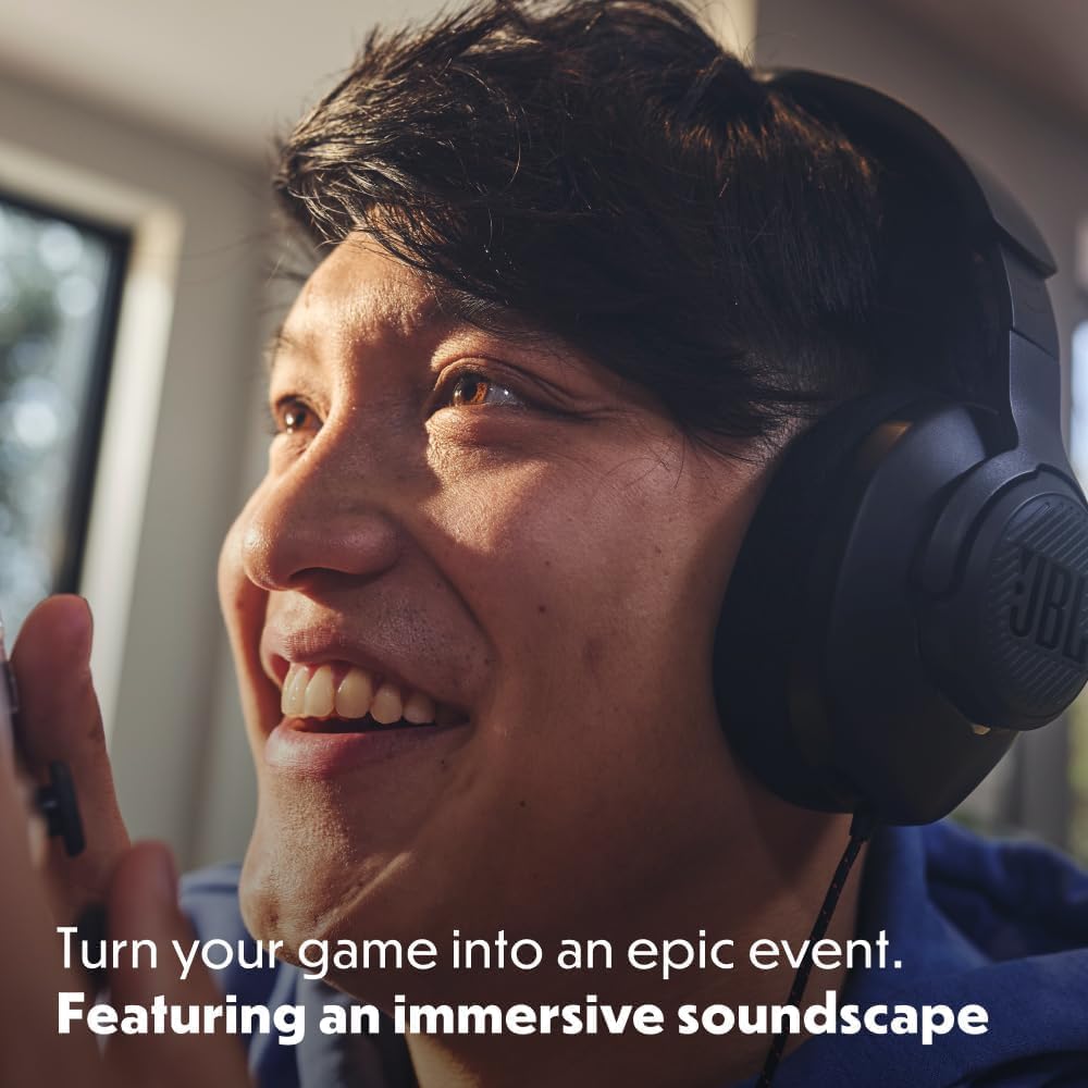JBL Quantum 100M2 Kabelgebundenes Over-Ear Gaming Headset mit QuantumSOUND Signature, 3,5-mm-Klinke, Multi-Plattform-Kompatibilität und abnehmbarem Mikrofon mit Stummschaltungsoption, Schwarz – Bild 2