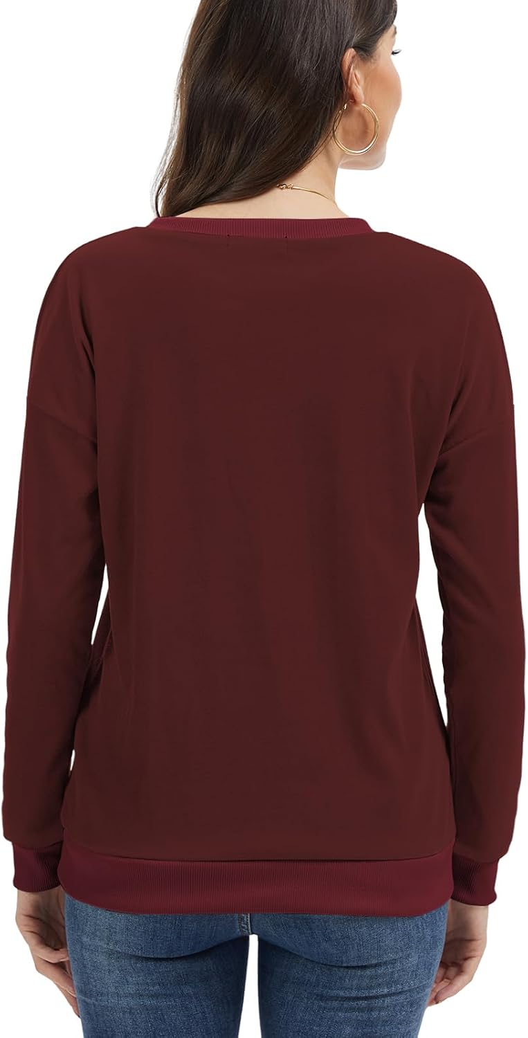 Cuptacc Pullover Damen Sweatshirt Langarm Rundhals Kontrast Langarmshirt – Bild 4