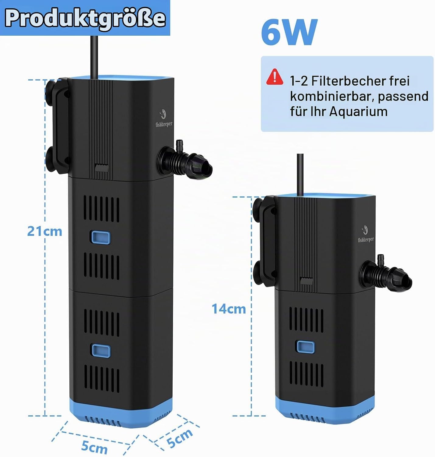 fishkeeper 4-in-1 Leiser Aquarium Filter, Einstellbar Aquarium innenfilter – Bild 7