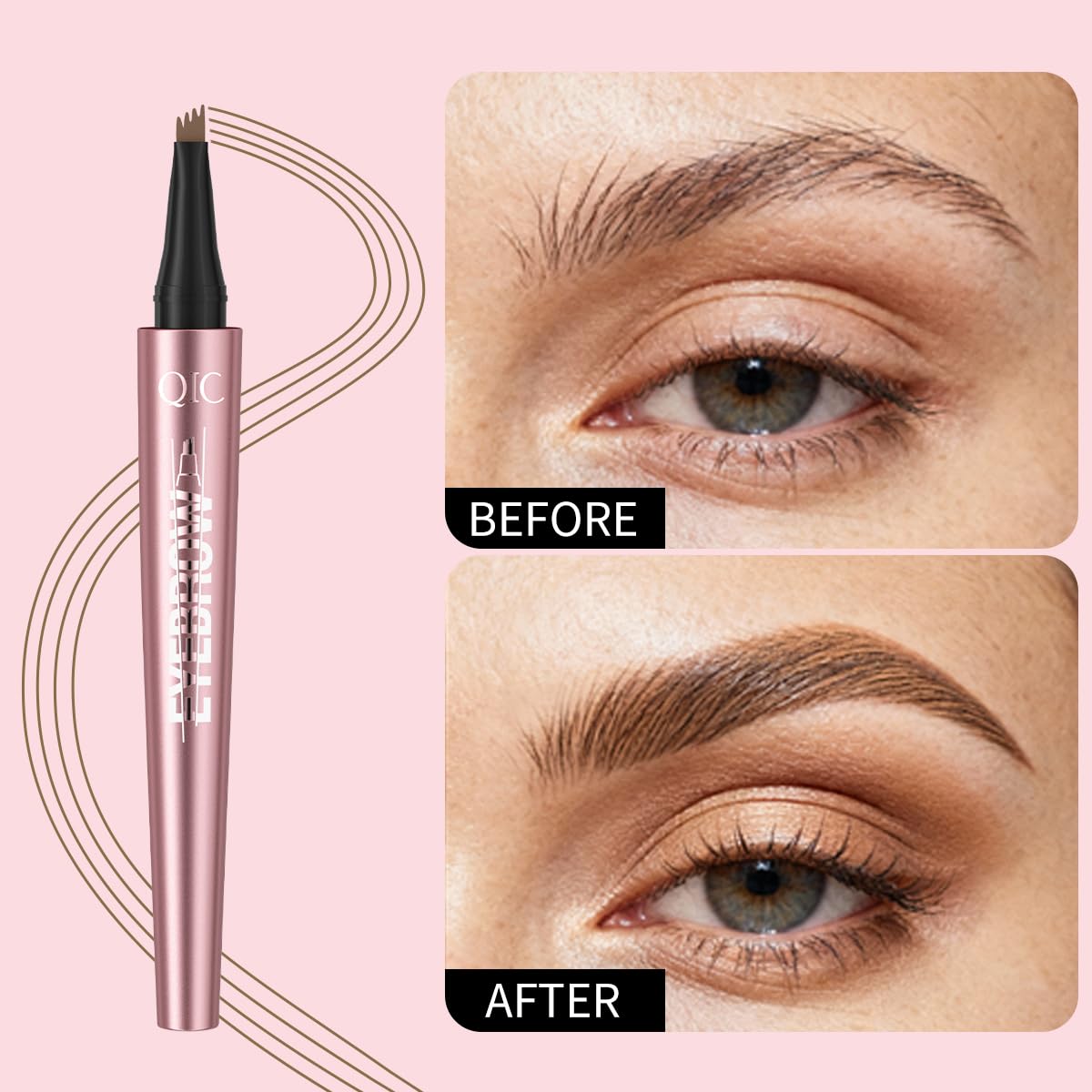 QIC Augenbrauenstift, Microblading Eyebrow Pencil, Wasserfest & Langanhaltend, Präzises Nachzeichnen für Natürliche & Volle Augenbrauen, Cruelty-Free (01 Light Brown) – Bild 2