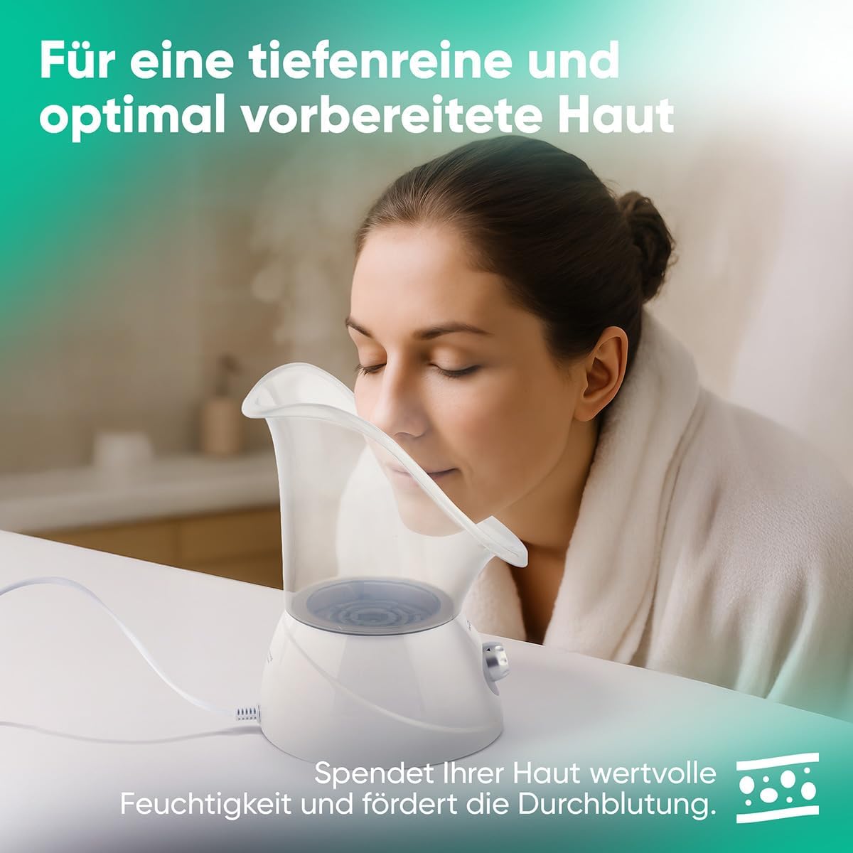 Clatronic® 2in1 Gesichtssauna und Inhalationsgerät | Face Steamer inkl. Aromaaufsatz & Inhalator | zur kosmetischen Gesichtspflege & Inhalation | 3-Stufen für bedarfsgerechte Dampfdosierung | GS 3656 – Bild 4