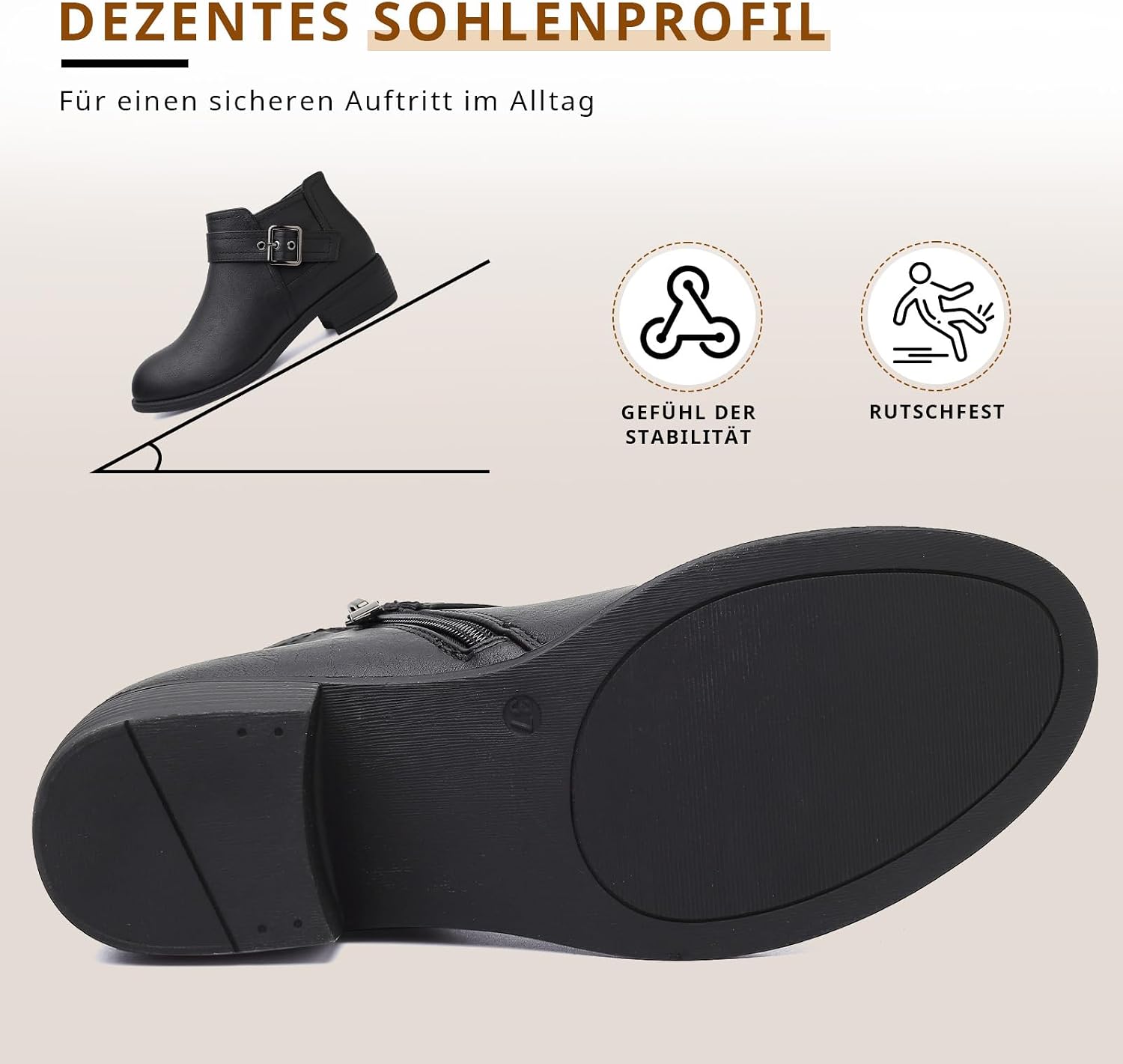 ziitop Stiefeletten Damen Schwarz mit Reißverschluss Elegante Boots Stiefel Damen Spitz Zulaufend Schnalle Western Chelsea Ankle Boots Herbst Winter Schuhe Ungefüttert Vielseitig Kurzstiefel – Bild 6