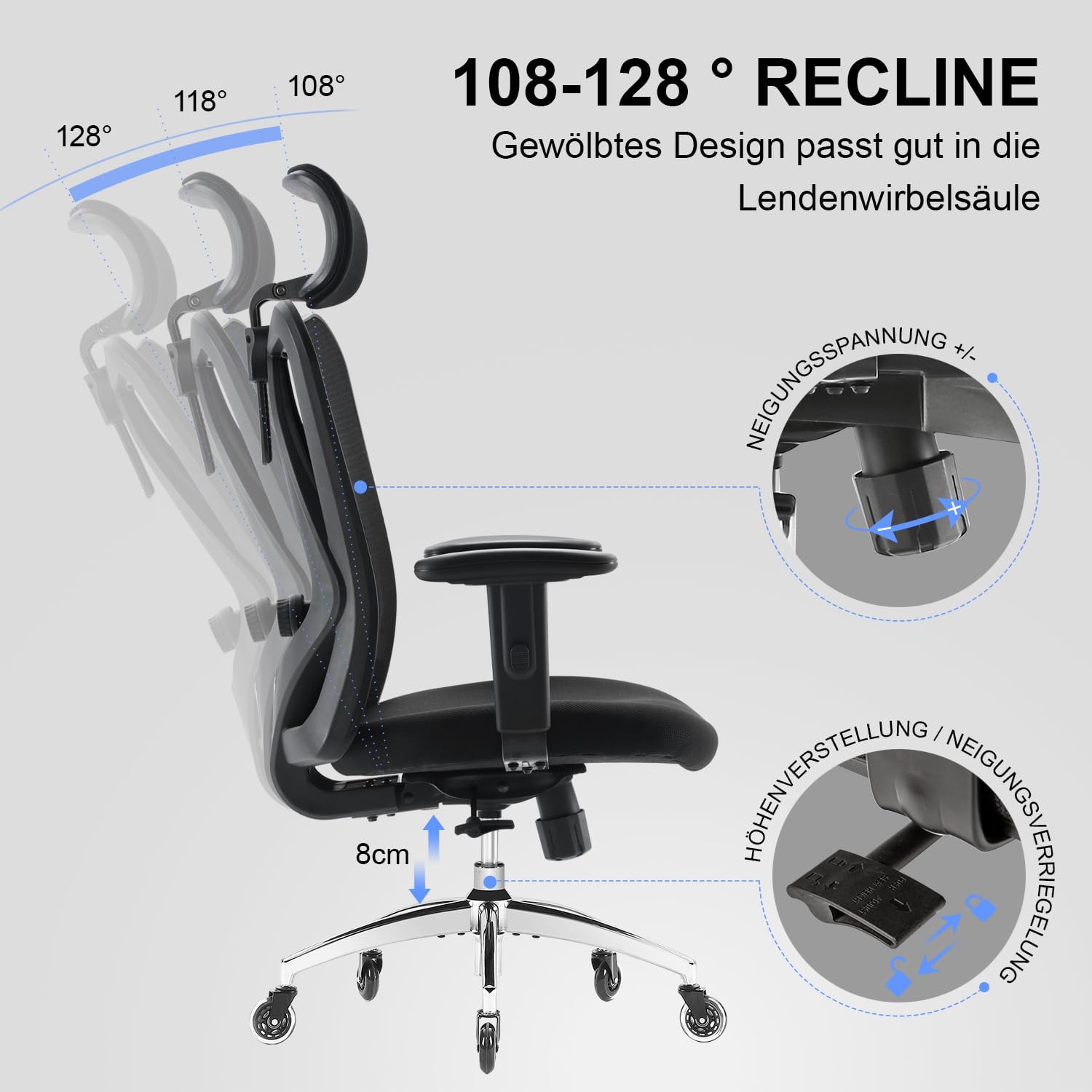 SIHOO M18 Ergonomischer Bürostuhl, verstellbare Lendenwirbelstütze, 330 lb – Bild 10