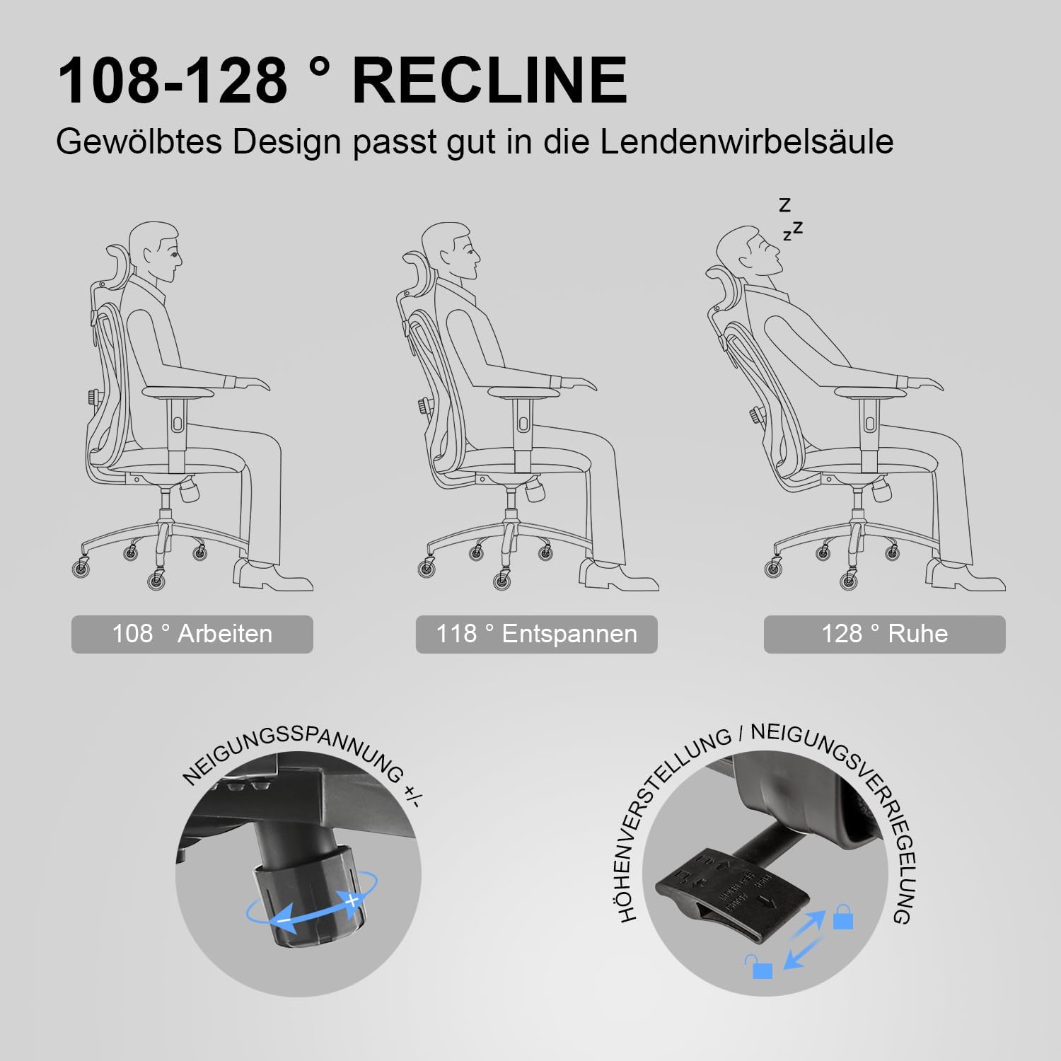 SIHOO M18 Ergonomischer Bürostuhl, verstellbare Lendenwirbelstütze, 330 lb – Bild 8