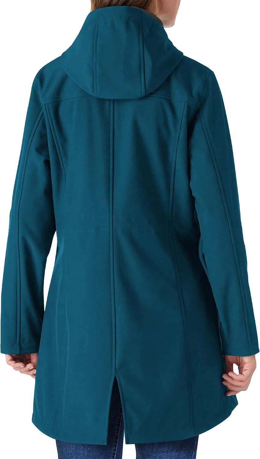 Damen Regenjacke Lange Softshelljacke mit Kapuze Frauen Übergangsjacke Regenmantel Gefütterte Funktionsjacke Wasserdichte Windbreaker Wanderjacke Atmungsaktive Jacke Outdoorjacke – Bild 2