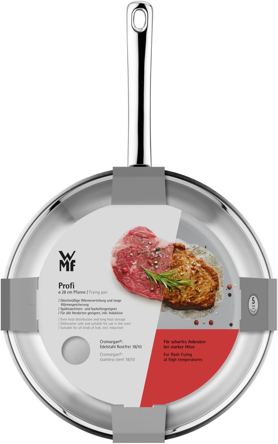 WMF Profi Bratpfanne 28 cm, Edelstahlpfanne unbeschichtet, Cromargan Edelstahl Pfanne Induktion, für alle Herdarten geeignet, backofenfest, spülmaschinengeeignet – Bild 6