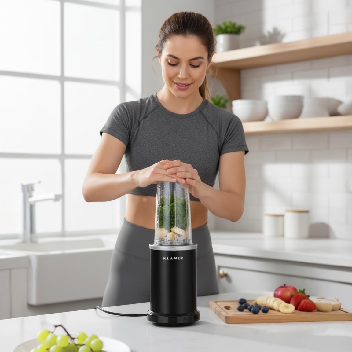 KLAMER Bullet Mixer 1000 Watt, Smoothie Maker, 2 Mixbehälter mit Zubehör – Bild 5