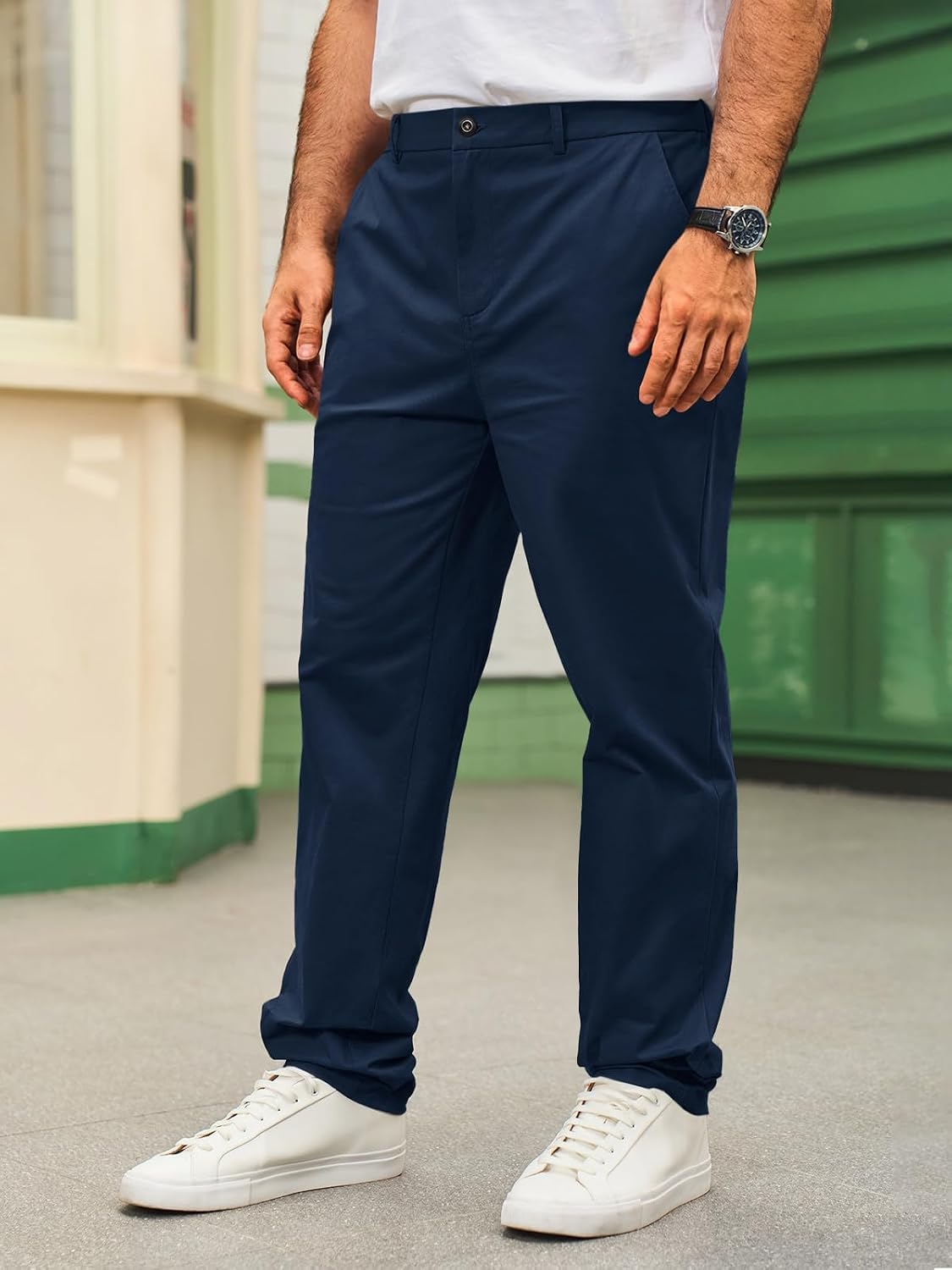 Runcati Herren Chino Hose Regular Fit Stretch Freizeithose Einfarbig Baumwolle Stoffhose Lang Leicht Business Arbeitshose mit Elastische Taille – Bild 3
