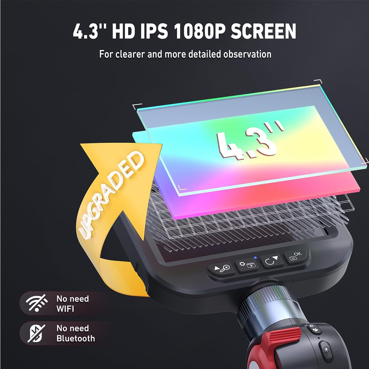 Ralcam Endoskopkamera mit Licht 180°beweglichem Kopf, 4,3" HD Display – Bild 3