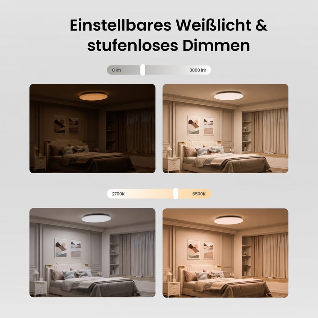 Yeelight Smart Deckenleuchte mit RGBCW Backlight, 60cm 50W Dimmbar LED Deckenlampe Blitz-Montage, 4500LM, 16M DIY Farben, 2700K-6500K, Kompatibel mit Alexa & Google, App Fernbedienung Große LED Lampe – Bild 8