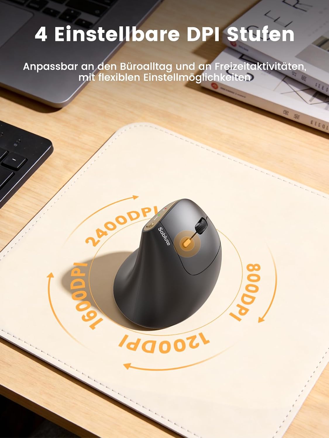 SABLUTE MAM3 Ergonomische Vertikale Maus, Bluetooth, Wiederaufladbare – Bild 6