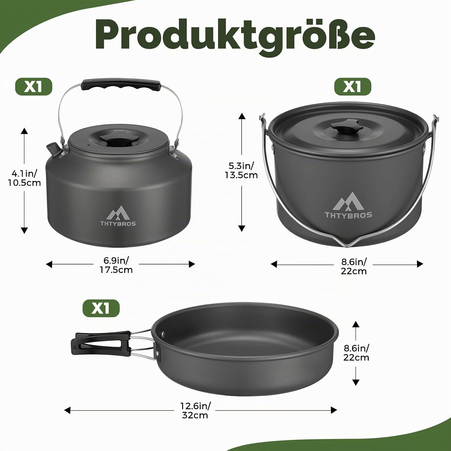 THTYBROS 43-teiliges Aluminium Camping-Set für 6 Personen mit Topf, Wasserkocher, Pfanne & Geschirr für Outdoor – Bild 2