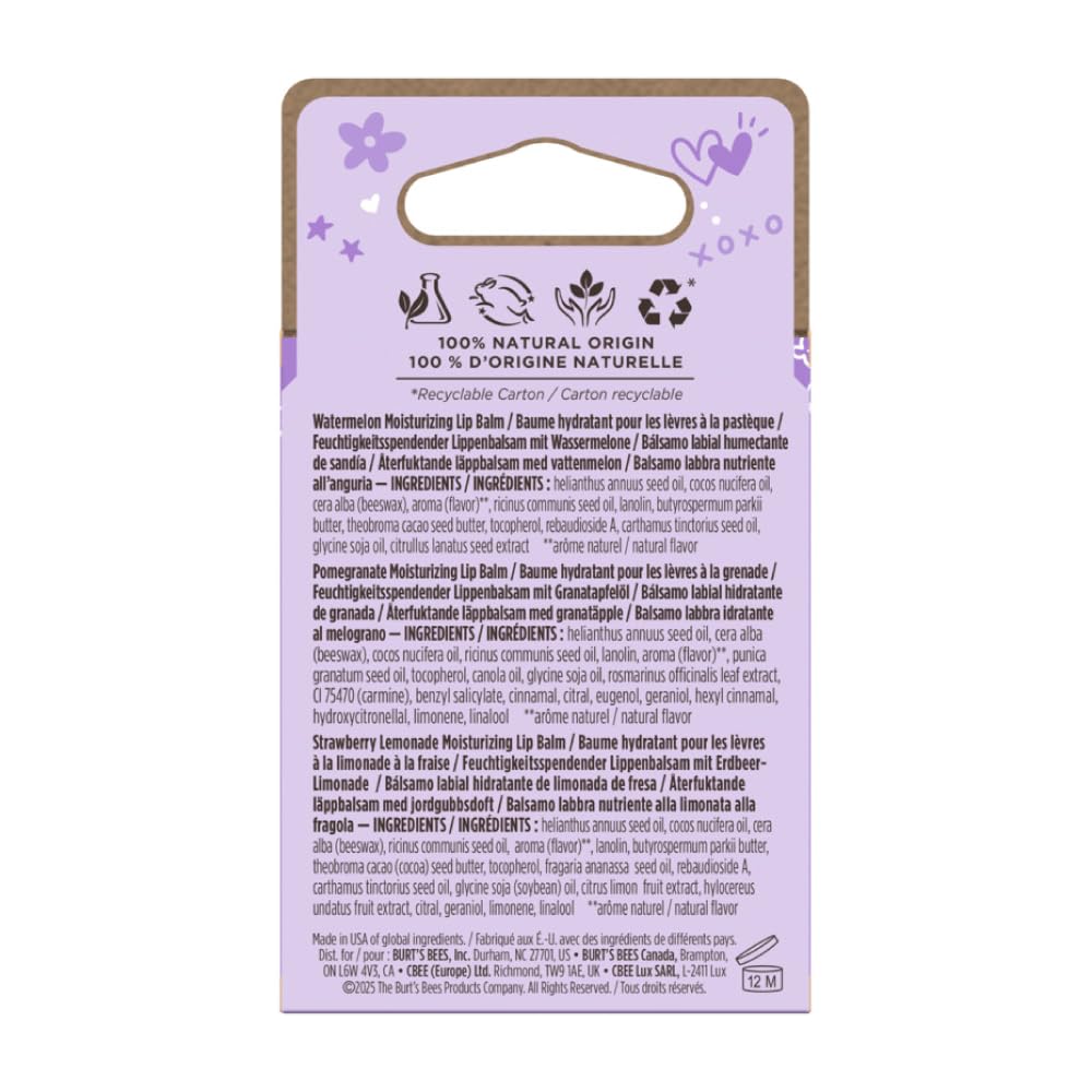 Burt's Bees Lippenbalsam-Trio Sweet Valentine, Wassermelone, Granatapfel, Erdbeerlimo – Bild 2