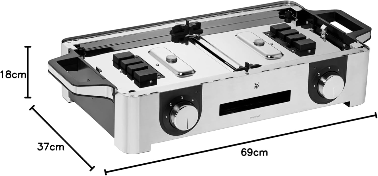 WMF Lono Master-Grill, Elektrogrill, 50x28 cm, Elektrogrill Tischgrill mit Windschutz und Auffangschale, Outdoorzertifiziert für Barbecue, 2 getrennt regulierbare Grillflächen, 2400 W, edelstahl matt – Bild 3