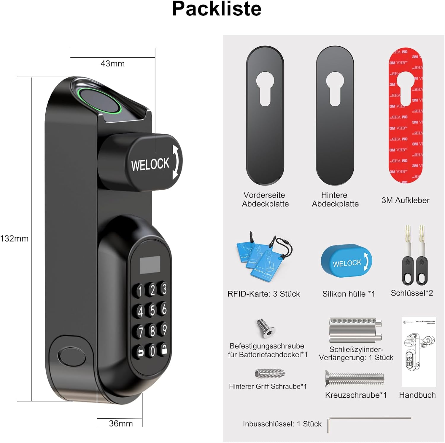 WELOCK U81 Türschloss Fingerabdruck Passwort mit Mechanischer Schlüssel – Bild 8