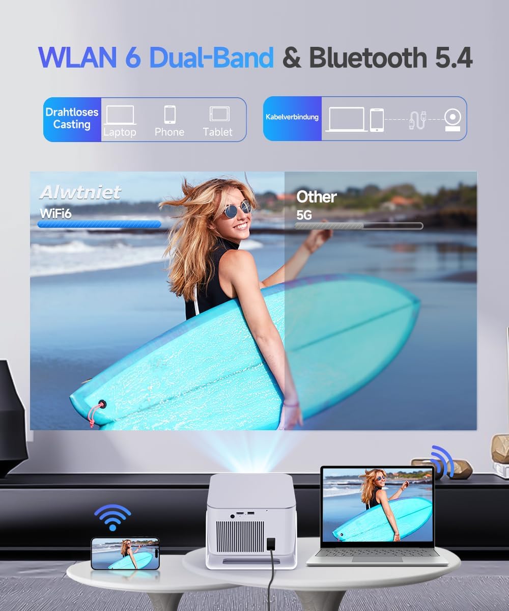 Mini Beamer Projektor 4K/8K Unterstützt, Native 1080P 600 ANSI für Heimkino – Bild 6