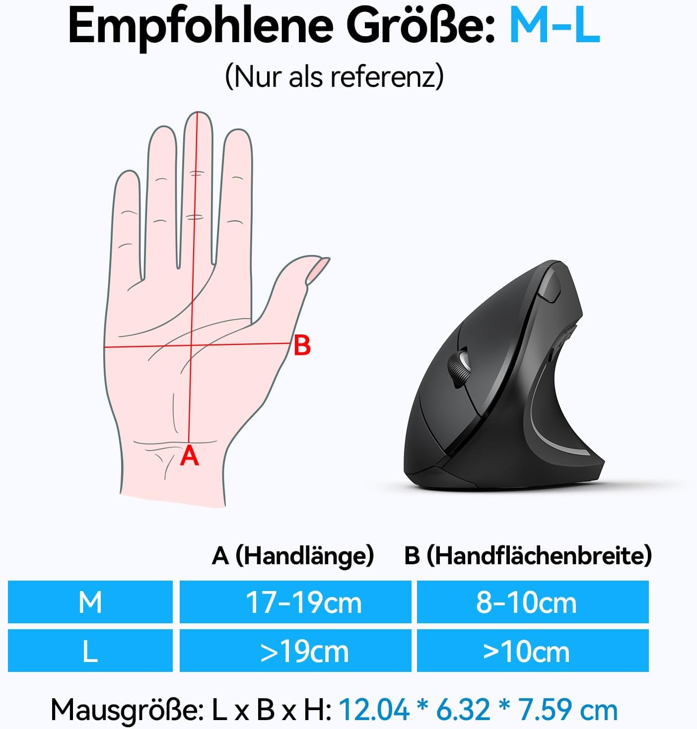 TECKNET Ergonomische Maus, Kabellose Bluetooth Vertikale Maus(BT 5.0+BT 3.0+2.4G), 6 Einstellstufen bis 4800 DPI, Optisch Leise Wireless Mouse für Laptop/PC/Mac/Tablet/iPad(Win/Android/iOS), 6 Tasten – Bild 6