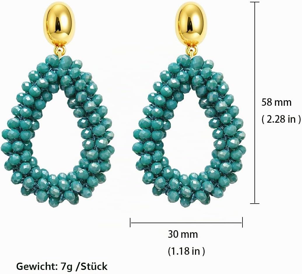 Bohemian Ohrringehängend für Damen,Tröpfchenförmiger handgewebter Kristallhänge Modischer Schmuck – Bild 2