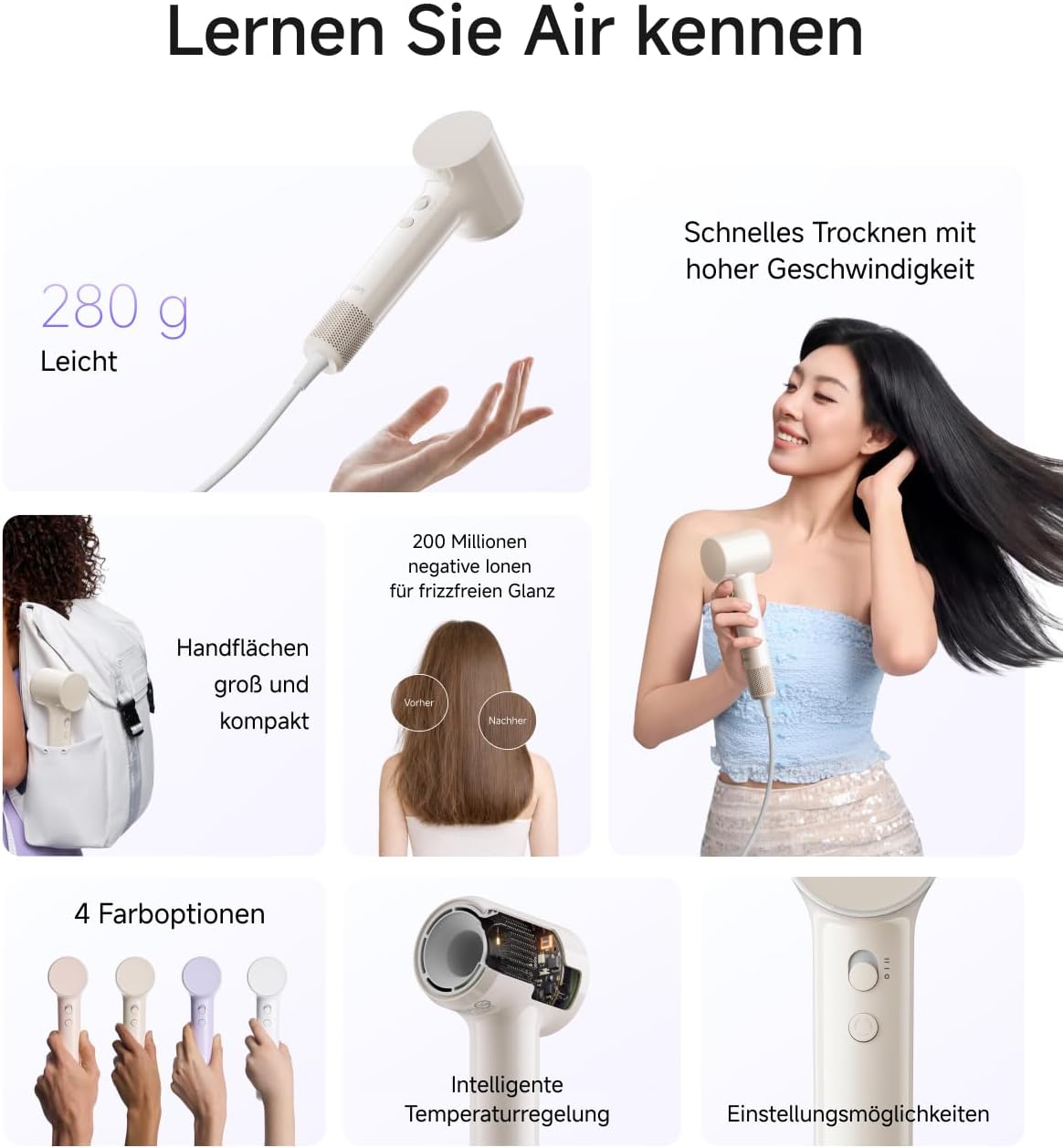 Laifen Air Haartrockner, 280 g leicht, bis zu 15× schneller, Sandbeige – Bild 9