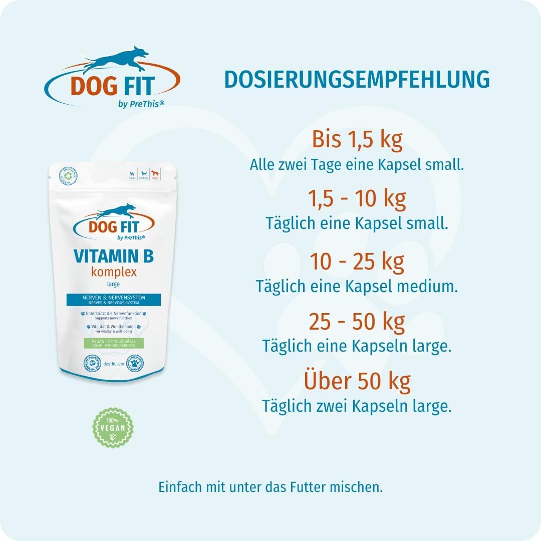 DOG FIT by PreThis® Vitamin B Komplex für Hunde | Unterstützung der normalen Nervenfunktion I Vitalität & Stoffwechsel | Vegan & ohne künstliche Zusätze I Large ab 25kg | 60 vegane Kapseln – Bild 5