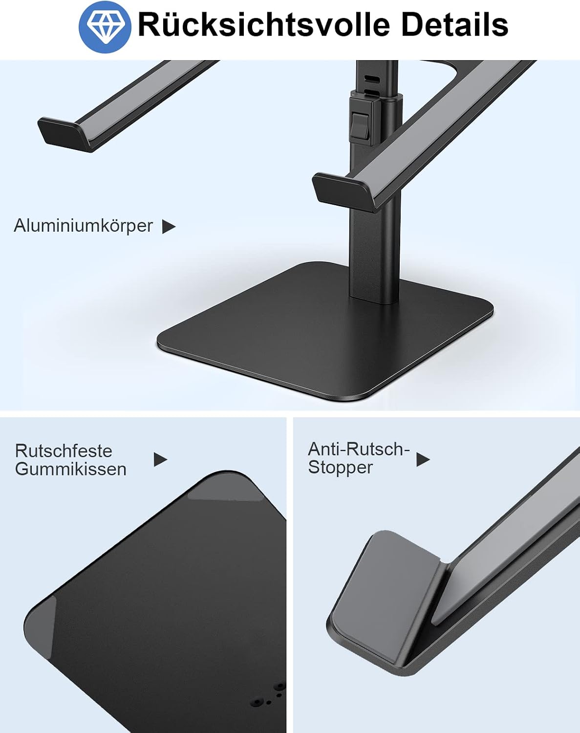 Babacom Laptop Ständer, 8X Höhenverstellbar Aluminium+Rundum-Silikon-Schutz – Bild 5
