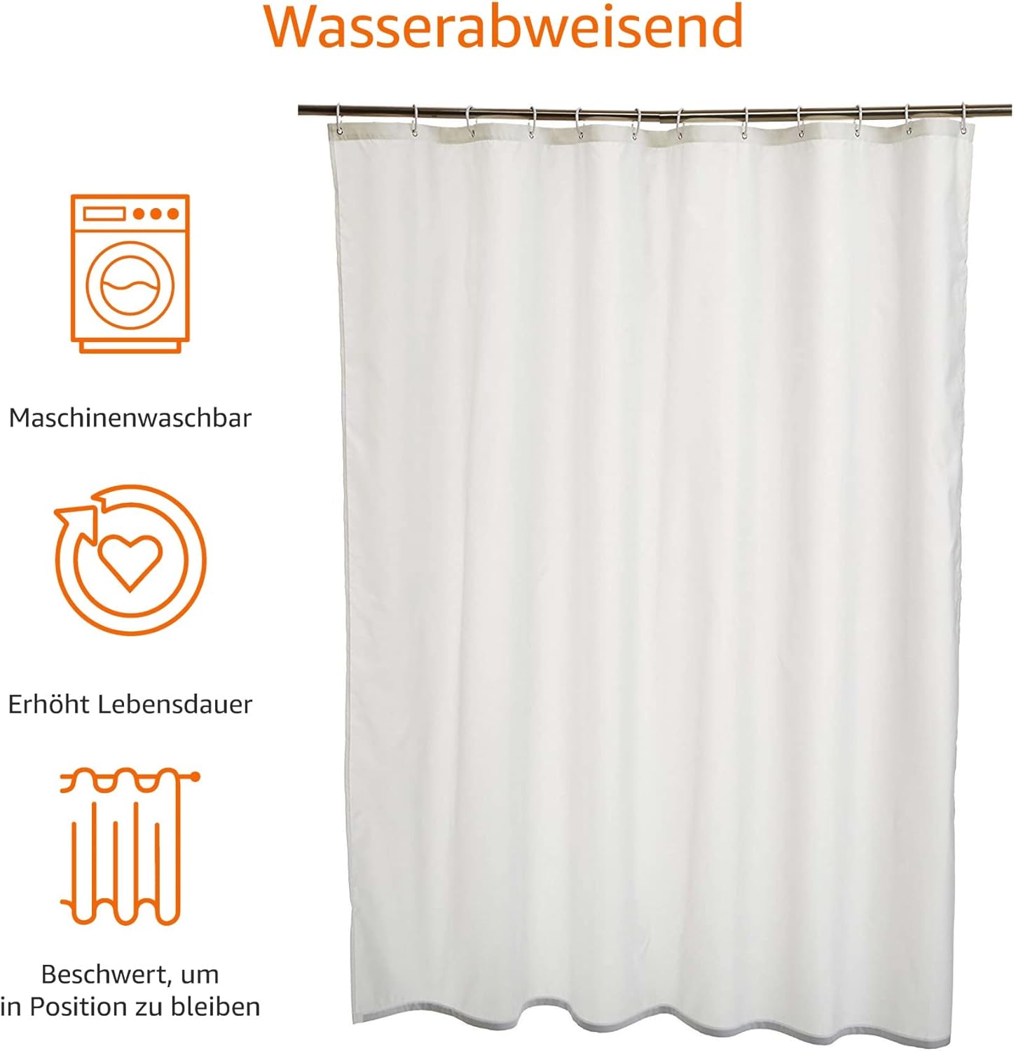 Amazon Basics Duschvorhang 180cm x 200cm, Weiß, Maschinenwaschbar – Bild 4