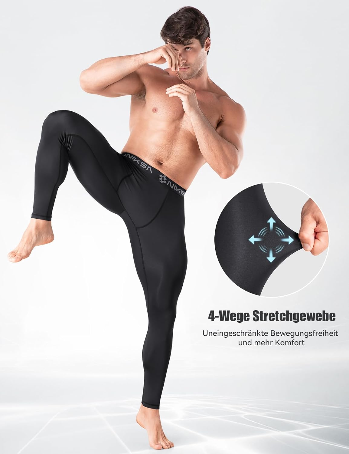 Niksa 1 Pack Men’s Compression Leggings for Gym Running Cycling - Elastic Soft Fabric, Flat Seam Anti-Friction, Muscle Support Activewear Base Layer Tights – Bild 4
