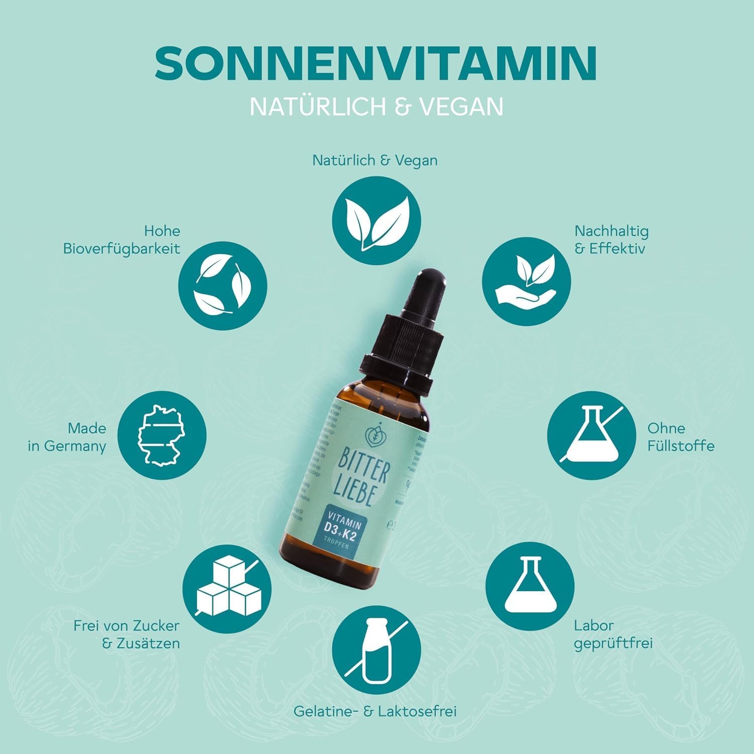 BitterLiebe Vitamin D3 K2 Tropfen hochdosiert und vegan - K2 Vitamin und hoch bioverfügbare Vitamin D3 - für starke Knoche und Immunsystem, fördert Herz-Kreislauf-System und Muskelgesundheit (1) – Bild 2