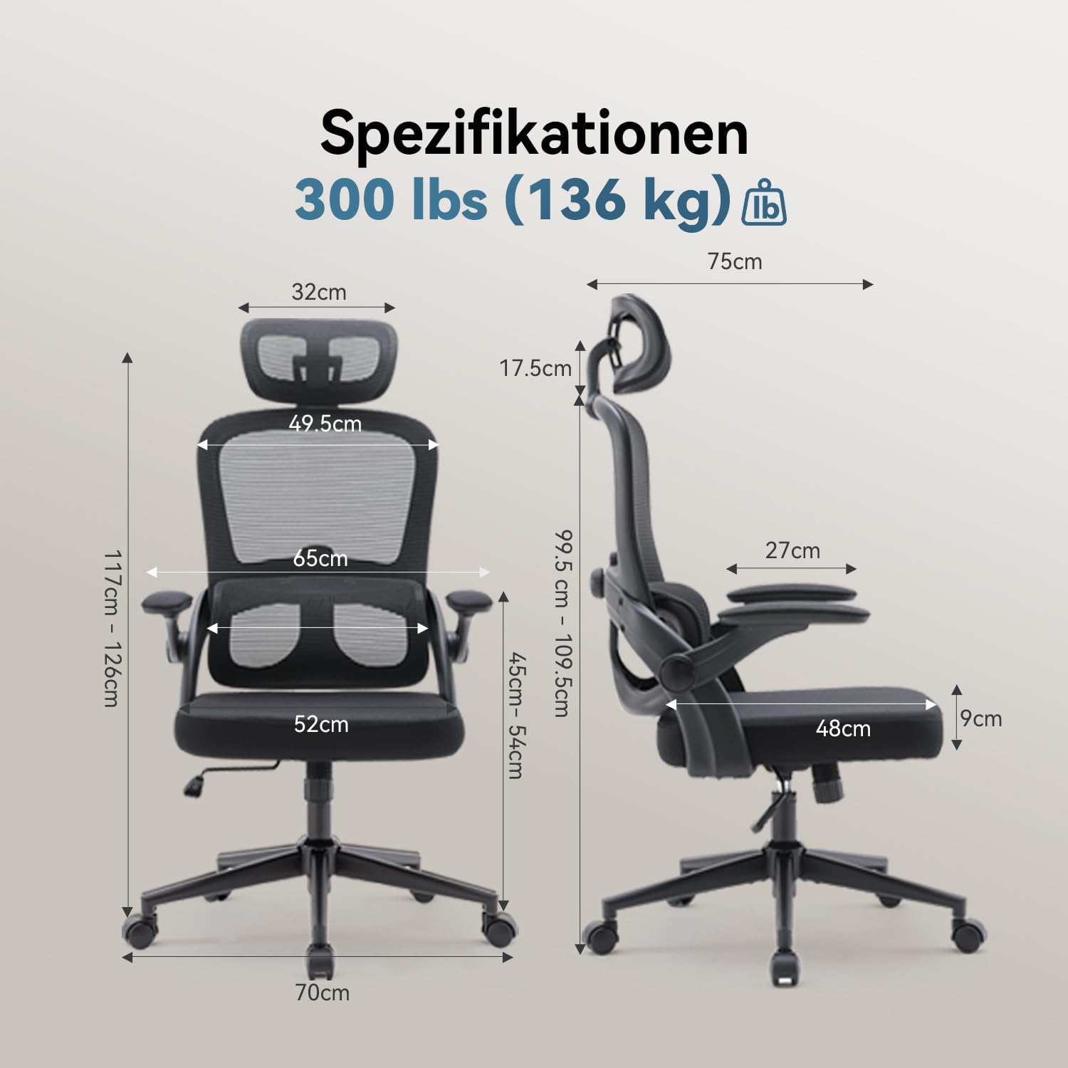 SIHOO M102C Bürostuhl Ergonomisch Schreibtischstuhl, Drehstuhl mit 3D-Armlehnen, Hohe Rückenlehne Lendenwirbelstütze Nach Oben und Unten, Höhenverstellung und Wippfunktion Schwarz – Bild 3