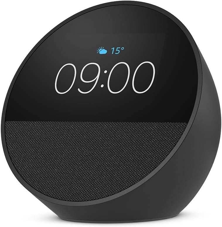 Zertifiziert und generalüberholt Amazon Echo Spot (2024), smarter Wecker mit sattem Klang und Alexa, Schwarz – Bild 2