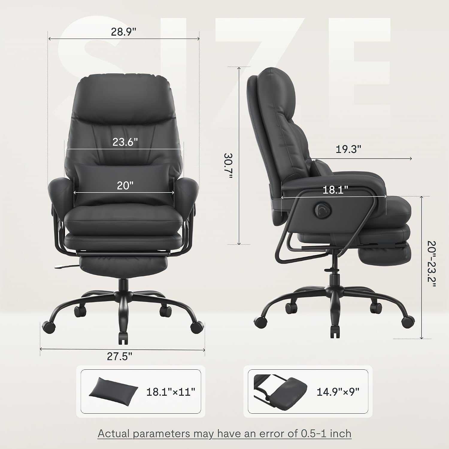 FlexiSpot LunoX 2-in-1 Chefsessel Bürostuhl mit Fußstütze Schwarz – Bild 2