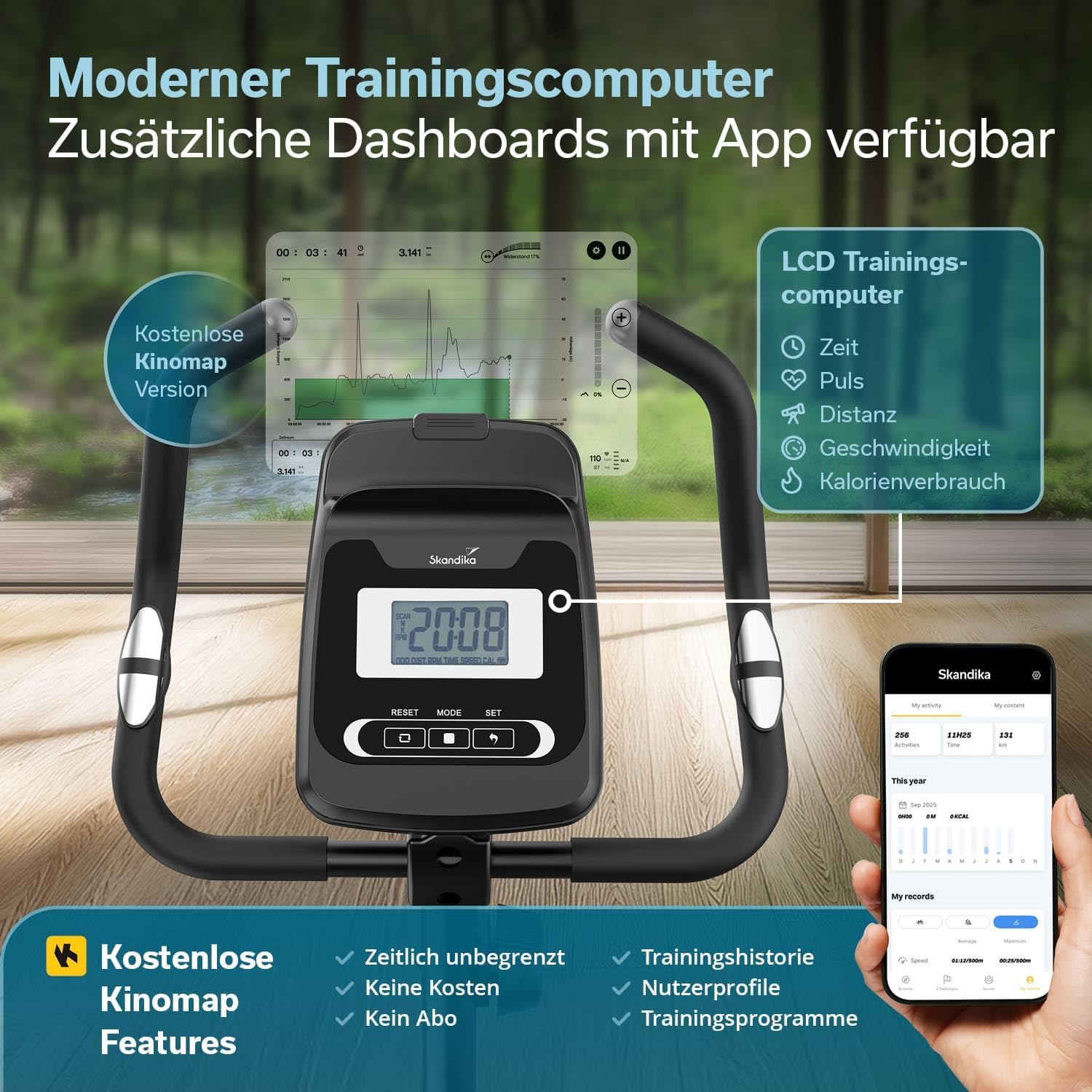 Skandika Liege-Ergometer/Ergometer Cykling P8 | Heimtrainer Fahrrad mit LCD Display, Magnetbremse, 16 Widerstandsstufen, bis 120 kg und 195 cm, Bluetooth, App-Konnektivität | Fitnessbike für zuhause – Bild 5