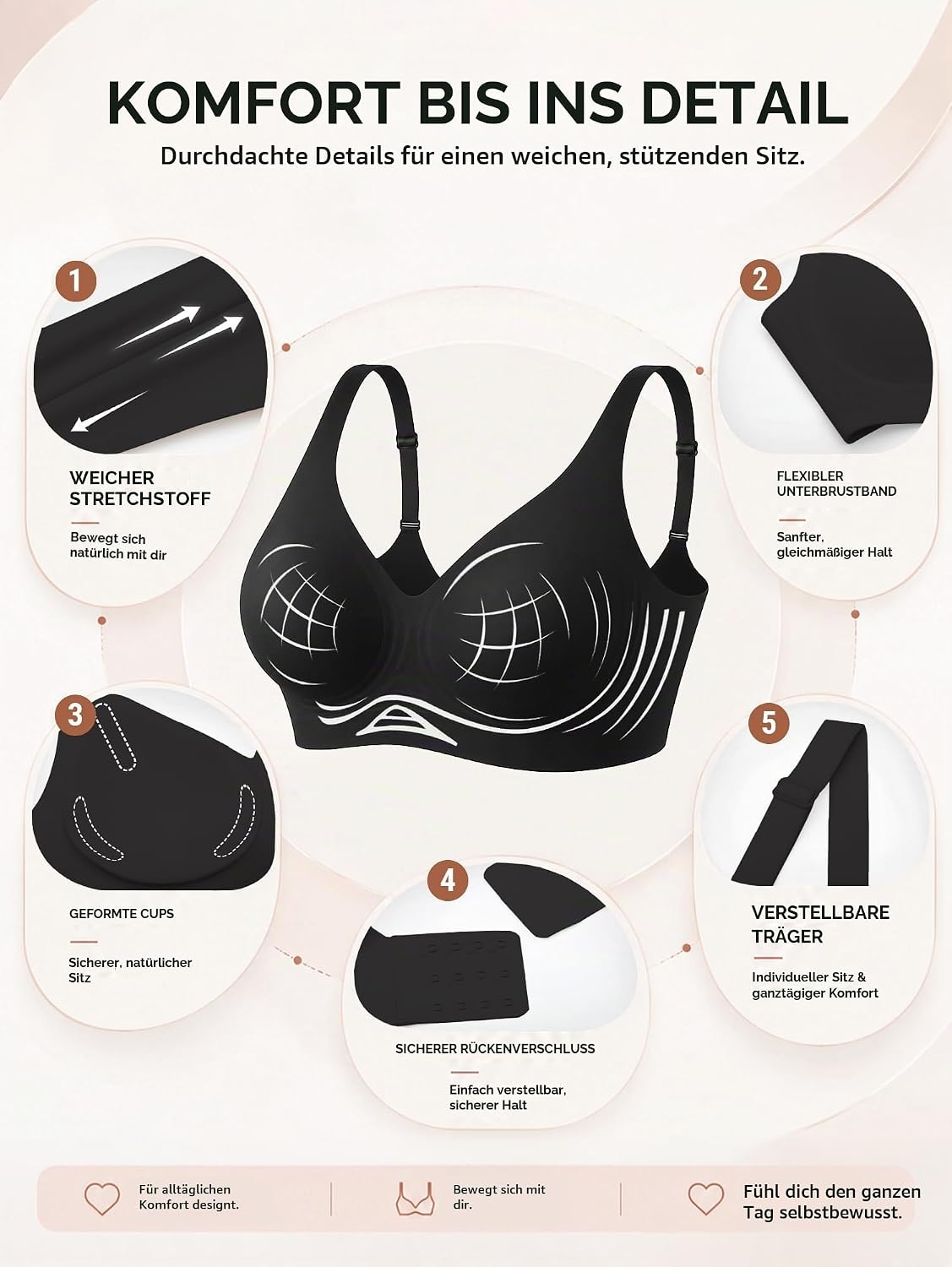 BH Damen Ohne Bügel Push Up BH Nahtloses Bustier Damen BH Seamless Bralette – Bild 5