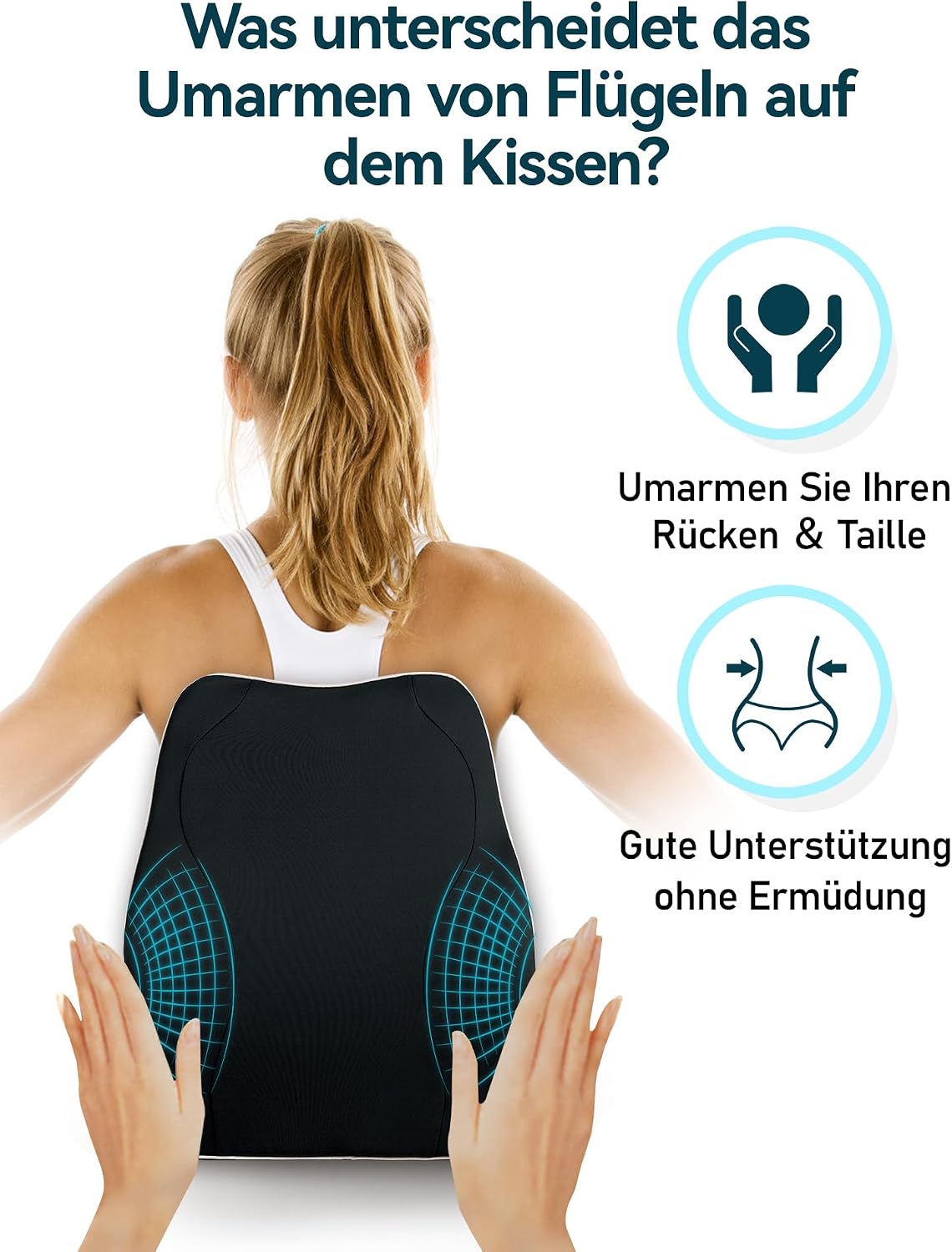 Travel Ease Ergonomisches RückenKissen aus Memory Foam, Lendenkissen für Bürostuhl, Schreibtischstuhl, mit Antistatischem, hautfreundlichem Bezug und für eine Bequeme Sitzhaltung (Schwarz) – Bild 2