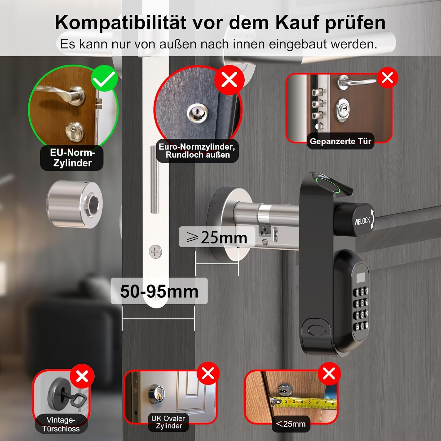 WELOCK U81 Türschloss Fingerabdruck Passwort mit Mechanischer Schlüssel – Bild 6