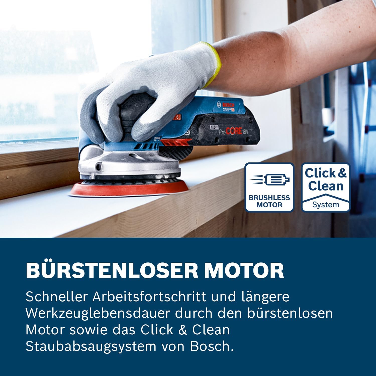 Bosch Professional 18V System Akku Exzenterschleifer GEX 18V-125 (inkl. Schleifteller (125mm), 1x Schleifpapier, Staubbeutel, L-BOXX, ohne Akku/Ladegerät) – Bild 4