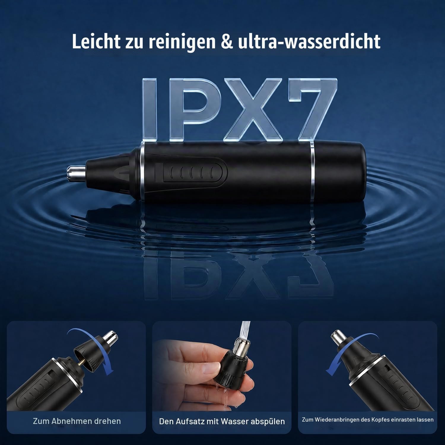 Nasenhaartrimmer Herren, 3 in 1 Nasenhaarentferner und Ohrhaarschneider, USB Wiederaufladbar Ohrhaarschneider mit PrecisionTrim-Technologie, Doppelschneideklingen, IPX7 Wasserdicht, Einfache Reinigung – Bild 4