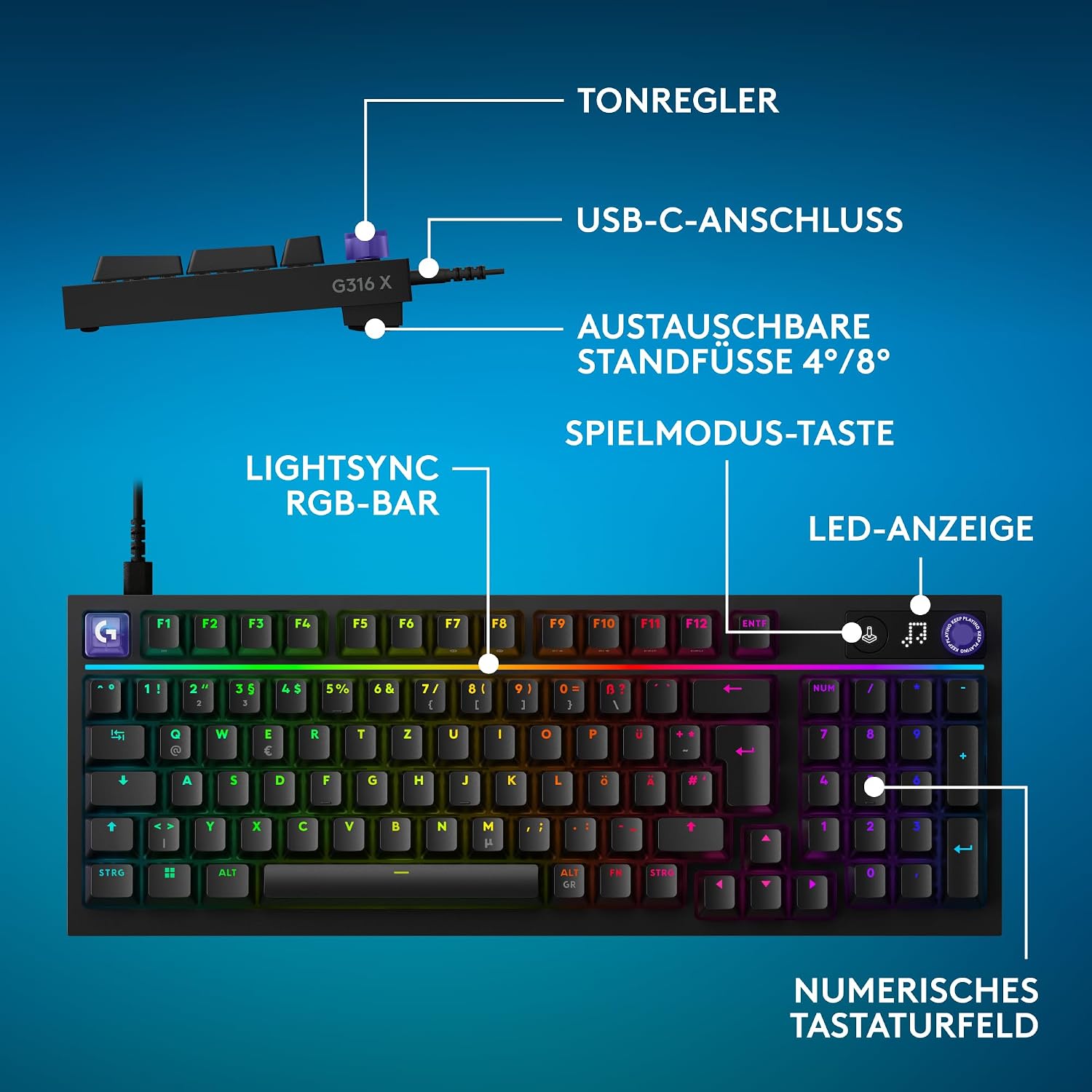 Logitech G G316 X 98 Gaming-Tastatur (Schwarz) – Bild 10