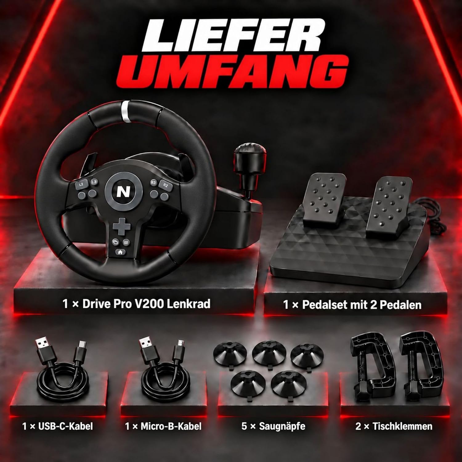 NITHO Drive Pro V200 Rennlenkrad mit Pedalen & Schalthebel für PC/PS4/Xbox – Bild 12