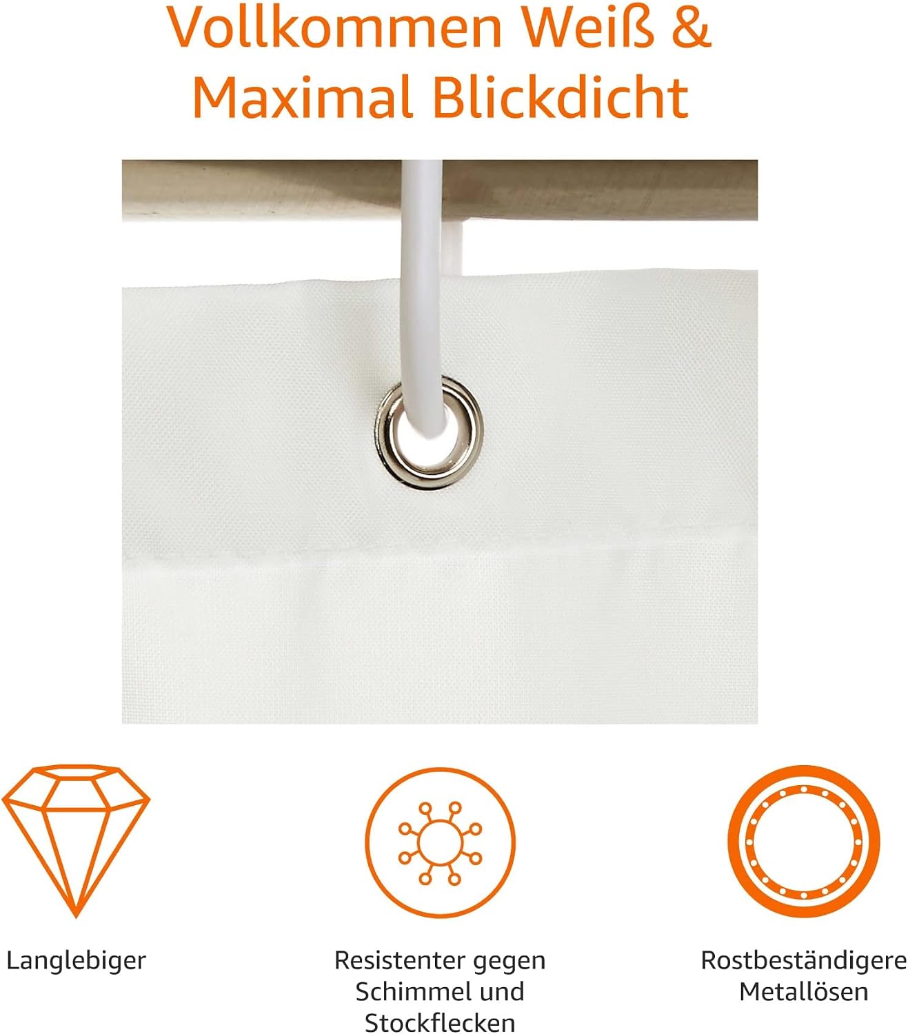 Amazon Basics Duschvorhang 180cm x 200cm, Weiß, Maschinenwaschbar – Bild 3