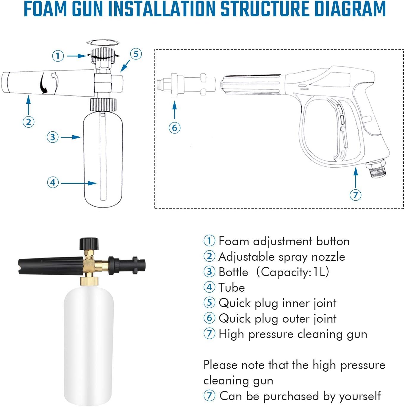 Qooltek Schaumkanone für Karcher K2-K7, Messing, 1L – Bild 4
