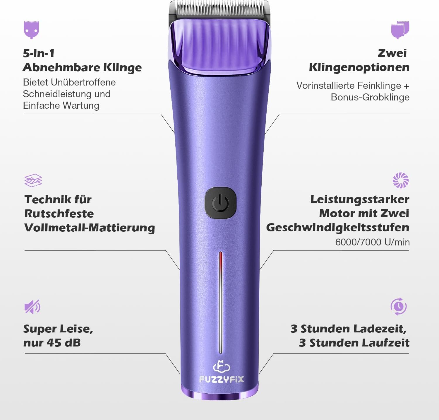 Hundeschermaschine Profi mit 5in1 Klinge und Metall-Aufsteckkämme – Bild 2