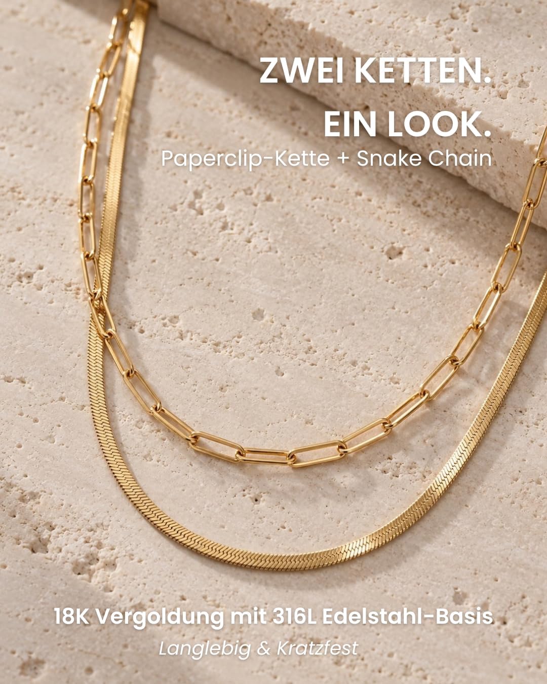 Goldkette Damen Layering Kette Gold wasserfest 18K vergoldet – Bild 3