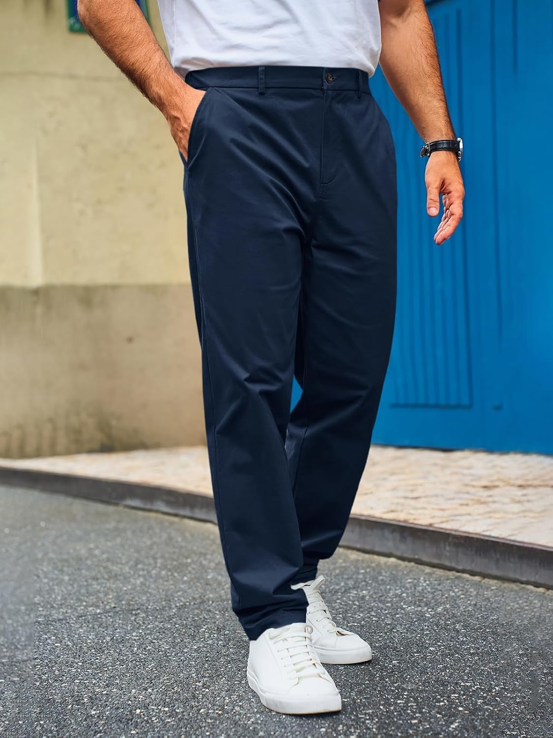 Runcati Herren Chino Hose Regular Fit Stretch Freizeithose Einfarbig Baumwolle Stoffhose Lang Leicht Business Arbeitshose mit Elastische Taille – Bild 2